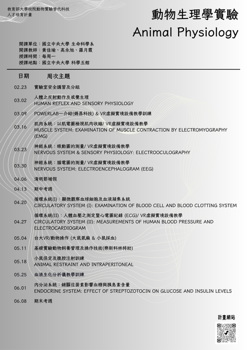 動物生理學實驗, 2026開課, 動生